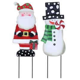 hogardeck Outdoor Christmas Decorations for Home, 2 Pcs Metal Snowman Santa Claus Decorative Garden Stakes with Gift Box for Christmas Decor, Yard Signs for Garden Lawn Patio