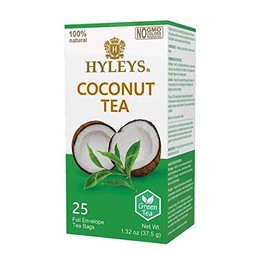 Hyleys Wellness Natural Coconut With Green Tea - 25 Tea Bags (Gmo Free, Gluten Free, Dairy Free, Sugar Free & 100% Natural)