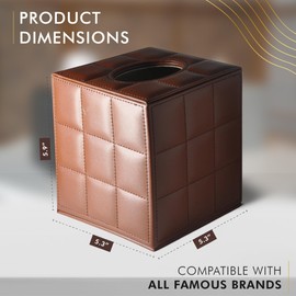 Luxury 5 Star Hotel Style Tissue Box Cover - Sturdy and Stylish Tissue Box Holder with a Custom Height and Modern PU Leather Exterior, 13.5x13.5x15cm - Dark Brown