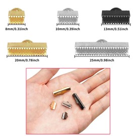 300pcs Clamps for Leather Bracelet Making Ribbon Clamps Crimp Ends Bracelet Leather Bookmark Pinch Crimp Ends Clasp Leather Crimp Ends for Jewelry Making (K Gold, White K, Gun Black)