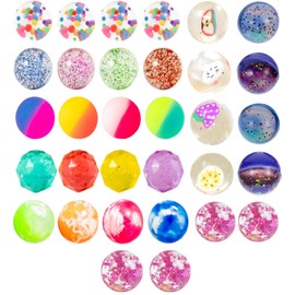 WSDFTQ 32 PCS Bouncy Balls for Kids, Bouncy Balls for Kids Party Bags, Bouncy Ball, Mixed Designs with Random Colors, Hand-Eye Coordination Toys, Party and Classroom Rewards