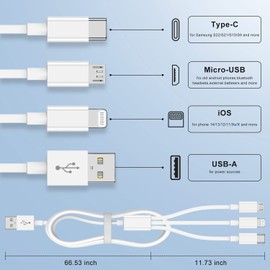 Multi Charger Cable 6Ft 2Pack, 3 in 1 Charging Cord, Universal Phone Charger, Multiple Charger Wire USB-A to Lightning/USB-Type C/Micro USB Connectors for Cellphone, Tablets and More (Charging Only)