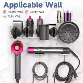 Floatant Wall Mount Holder Compatible with Dyson Airwrap Styler Supersonic Hair Dryer, Organizer for Storage Attachments, Rack with Hooks for Accessories Nozzles Barrels Brushes