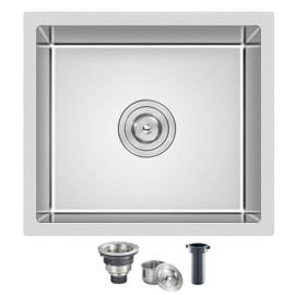 TSIBOMU 18 Inch Undermount Kitchen Sink Brushed, 18 Gauge T-304 Stainless Steel Handmade Single Bowl Kitchen Bar/Prep Sink Undermount, 18"x18"x9"