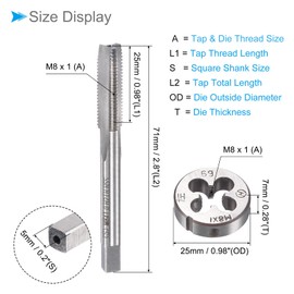 CoCud Tap and Die Set M8 x 1 Thread Left Hand Metric High Speed Steel Machine Screw Tap and Round Die (for Thread Cutting Repair) 1 Set