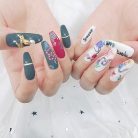⭐️ Snake handmade nail tips ✨ - Long Almond / ⭐️ 스네이크 수제네일팁 ✨ - 롱아몬드