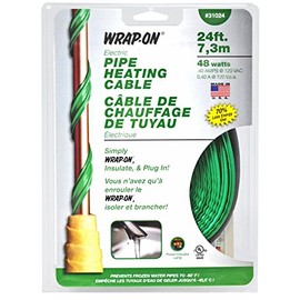 WRAP-ON Pipe Heating Cable - 24-Feet, 120 Volt, Built-in Thermostat, Low Wattage - 31024