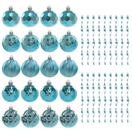 COMONS Light Blue Christmas Ball with Christmas Spiral Strip - 50 Pcs Set for Christmas Tree Decorations, Garland Decor, and Party Ornaments (2.36 Inch)