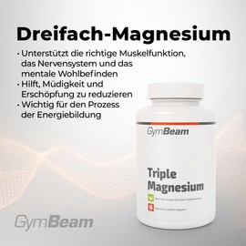 GymBeam GymBeam Dreifach Magnesium Komplex - mit Magnesium-Taurat und Magnesiumbisglycinat, 375 mg pro Tagesdosis, untersttzt Muskelfunktion und mentales Wohlbefinden, reduziert Mdigkeit, 90 cps