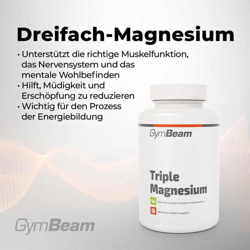 GymBeam GymBeam Dreifach Magnesium Komplex - mit Magnesium-Taurat und Magnesiumbisglycinat,