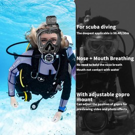 SABRE COVE Full Face Scuba Mask Adult with Ear Pressure Equalizer for Scuba Diving, Deep Diving Scuba Mask with 180° Panoramic View, Lung Tank Sub Mask with Action Camera Mount-Crystal S/M