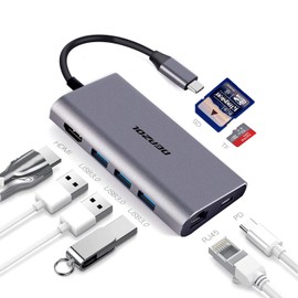 DEPZOL USB C Hub, Type C Adapter 8-in-1 Dock to HDMI 4K, Gigabit Ethernet RJ45, PD Power Delivery, 3 USB 3.0 Ports and TF SD Card Readers for MacBook Pro 2018/2017/2016 and More USB-C Devices