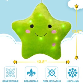 DearSun Twinkle Star Color Night Light Plush Pillows Light up Night Stuffed Toys Perfect for Birthday (Green)