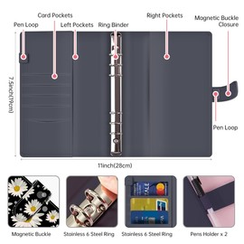 AOPEFNX Budget Binder, Cute A6 Money Saving Binder with Zipper Envelopes, PU Leather Money Organizer for Cash, Expense Budget Sheets and Cash Envelopes for Budgeting White Daisy