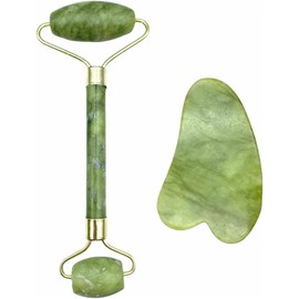 Rodillo De Jade + Guasha Masaje Facial Antiedad Rostro Skin Care Ideal para Contorno de Ojos Disminuye Ojeras e Imperfecciones Fisicas por Edad