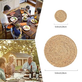 Woven Placemats Set of 4, Medium Rattan Placemats Wicker Place Mats,Natural Farmhouse Jute Braided Table Runner for Kitchen Countertops, Table, Home Decor (10 Inch)
