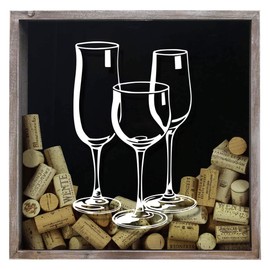 Torched Three Wine Glasses Wine Cork Shadow Box Holder Hanging Display Case Frame Wall Mount Decor Art, Wine Lovers Collectors Gift for Men and Women