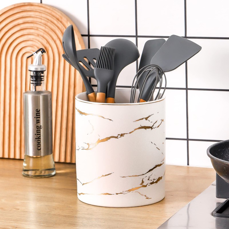 7" Marble Utensil Holder, Large Kitchen Utensil Holder Organizer ,