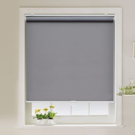 AOSKY Cordless Roller Shades Blackout Blinds for Windows Room Darkening Rolled Up Shades with Spring System, UV Protection Window Shades Door Blinds for Home and Office (58" W x 72" H,Grey)