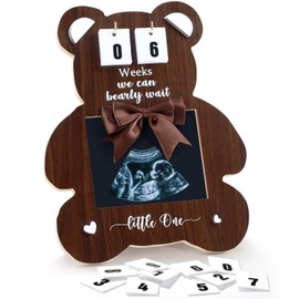 Threehoney Baby Ultrasound Picture Frame Countdown Weeks Standard Ultrasound Photo Frame Baby Announcement Shower Gender Reveal Nursery Decor Pregnancy Gifts for Parents Women(Bear Style)