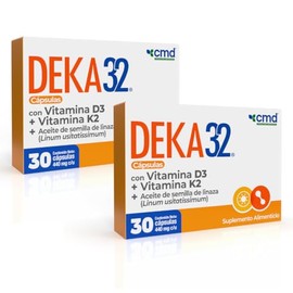 CMD - DÚO DEKA 32 - Vitamina D3 y K2 + Aceite de Semilla de Linaza - Suplemento Alimenticio - 2 Cajas con 30 cápsulas c/u