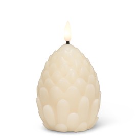 Abbott Collection Pinecone Flameless Wax Candle with LED Wick and Timer - Ivory, Small (4" H)