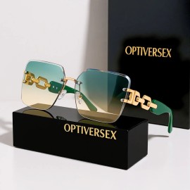 1pc of Luxurious Square Fashionable Women'S Glasses - Super Large Gradient Lenses, Golden Metal Chain Ear Frame, Multiple ColorsDesign: C1, Frame Material: Alloy