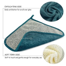 5 Pack Soft Weave Home Spa Bath Shower Exfoliating Massage Face Body Wash Cloths, Dual-Sided With Exfoliating Scrub and Soft Terry Cloth Towel