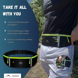 Nordrun® Laufgürtel für alle Handys | Verstellbarer und Wasserdichter Handytasche Joggen | Laufgürtel Handy | Running Belt | Handyhalterung Joggen | Laufen Zubehör | Lauftasche (Schawrz)