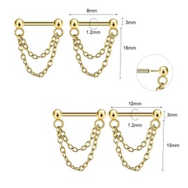 AOEDEJ 2 Pairs Chain Earrings for Women Double Piercing Earrings Set Ball Dangle Chain Stud Earrings Gold Silver Chain Earrings, Stainless Steel, No Gemstone
