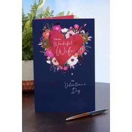 UK Greetings Valentine's Day Card For Wife - Floral Heart Design