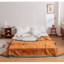 Scientific Sleep Vine Floral Blossom Senior Retro 100% Cotton Muslin Blanket Throw Cover for Bed Couch Sofa Cozy Soft Reversible Bedding Blanket Quilt Bedspread Coverlet Twin 60 in x 80 in