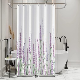 Ruelvth Stall Shower Curtain, Purple Lavender Shower Curtain for Bathroom Waterproof Fabric Spring Plants Floral RV Shower Curtain Set with Hooks, 36x72 Inch