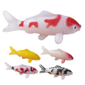 Kichvoe 5Pcs Artificial Koi Fish Aquarium Plastic Fish Realistic Moving Floating Colorful Goldfish Fake Fish Figurines Ornament for Fish Tank Pond Garden Decor