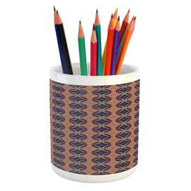 Lunarable Abstract Pencil Pen Holder, Interlaced Inside and Outside Areas of Circles for Packed Form Optical Illusion, Printed Ceramic Pencil Pen Holder for Desk Office Accessory, Multicolor