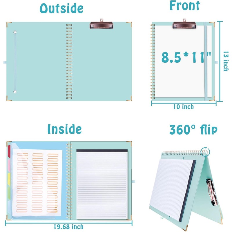 HAUTOCO Clipboard Folio with Refillable Notepad for Letter Size (11"