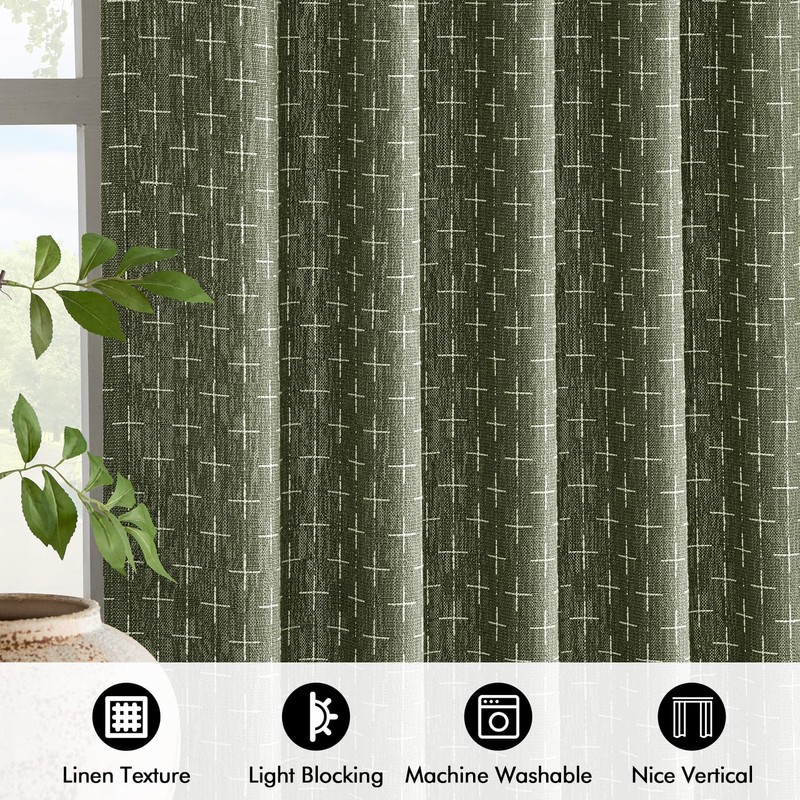 MIULEE Decorative Back Tab Linen Curtains with Geometric Pattern for