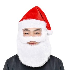 Teogneot Santa Claus Hat with Beard, Plush Christmas Costume Headwear, Fun Father Christmas Disguise Costume