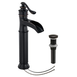 Vessel Sink Faucet Waterfall Oil Rubbed Bronze Farmhouse Bathroom Sink Faucets & Parts with Pop Up Drain Sink Stopper Vanity Bath Single Handle Single Hole Commercial with Supply Lines Hose Lead-Free