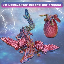 LUMIN TUTU 3D Dragon with Wings in Egg, 3D Printed Dragon Egg, Realistic Dragon Egg Toy, Crystal Eggs for Children and Adults (Tri-Colour Gradient)