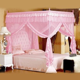 Luxury Princess Bed Canopy Four Corner Posts Bed Curtain Canopy Netting Mosquito Net Bed Linen for Girls Children Cot Adults Bedroom Decor (1.5 x 2.0 m Pink)