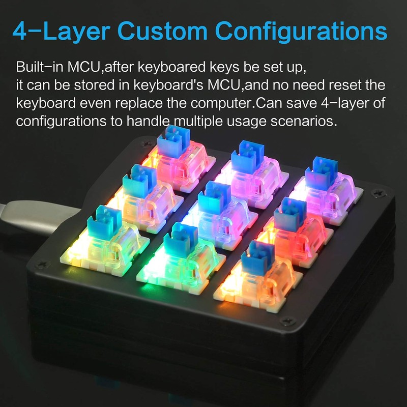 Koolertron One Handed Macro Mechanical Keyboard, RGB LED Backlit Portable