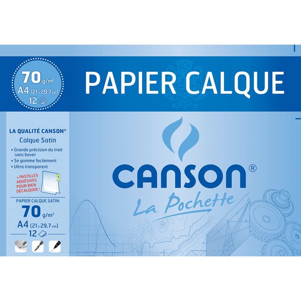 CANSON - Pochette 12 feuilles de papier calque A4 - 70g/m²