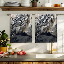 Kibue Majestic Owl Hand Towels, Soft Decorative Lush Forest Hand Towel Set of 2 for Bathroom Hotel Home, Absorbent Dish Towels for Kitchen Drying Farmhouse Gifts 14×28 Inch