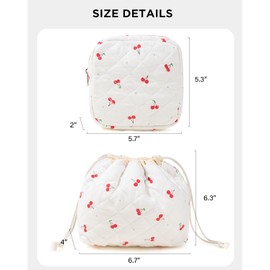 LETGO Makeup Bag,Quilted Cosmetic Bag,Large Coquette Aesthetic Make Up Bag for Women,Cotton Drawstring Makeup Bag Set,Travel Toiletry Bag Cute Comestic Bag for Girls (Cherry)