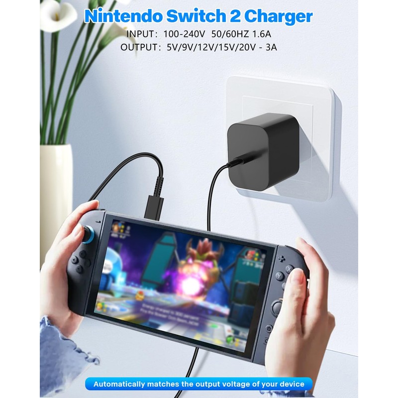 Netzteil für Switch 2/Switch, 60W 1.5M AC-Adapter Schnellladung Switch Charging