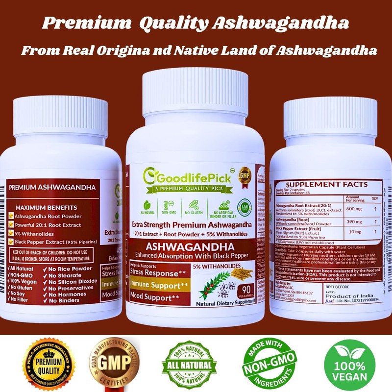 Powerful Ashwagandha 12300mg & 5% Withanolides Black Pepper 90 cap
