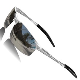 ROCKNIGHT HD Polarized Sunglasses UV400 Protection Rimless Silver Mirrored Sunglasses for Fishing Golf Metallic Sunglasses