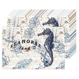 Bayson 50 Pack Summer Beach Ocean Navy Blue Disposable Paper Placemats, Vintage Seahorse Paper Table Place Mats for Dinner Table Setting Wedding Party Kitchen Decor 11"x 17"