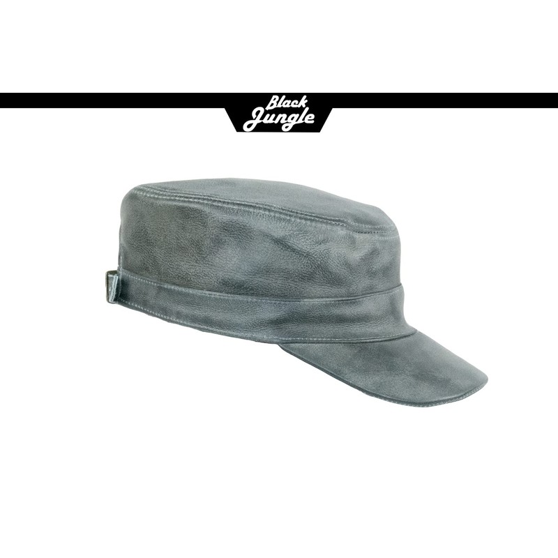 Black Jungle Castro Army Leather Cap Military Cap Biker Cap